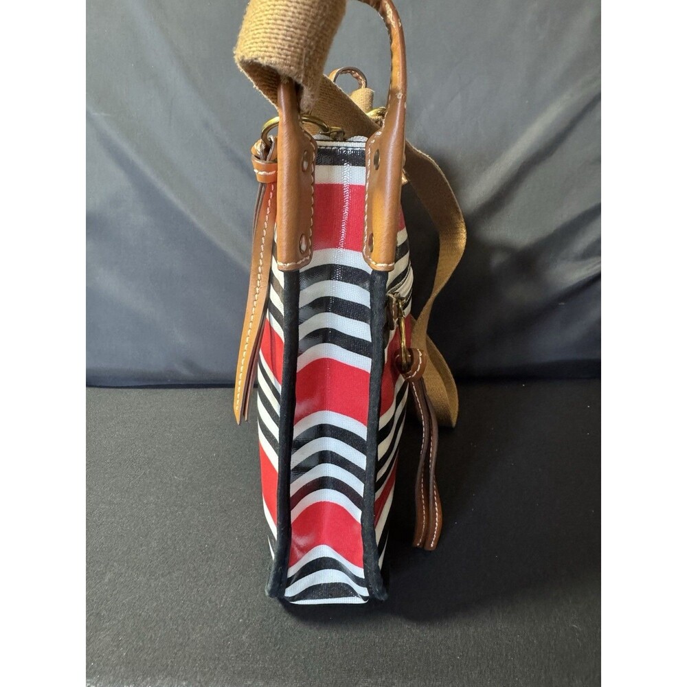 Fossil Keyper Cross Body Satchel Purse Stripes Vinyl Shiny - Picture 6 of 11